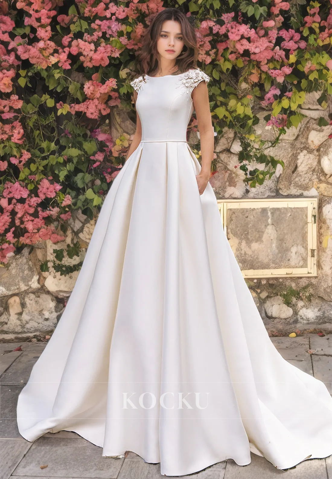 Elegant & Luxurious Straps A-Line Satin Wedding Dress