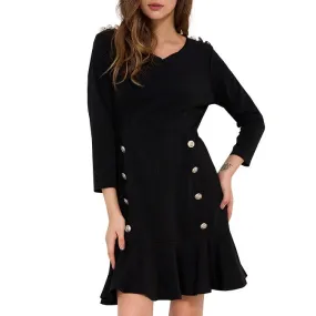 Elegant Plus Size Ruffle Double Buttoned Dress