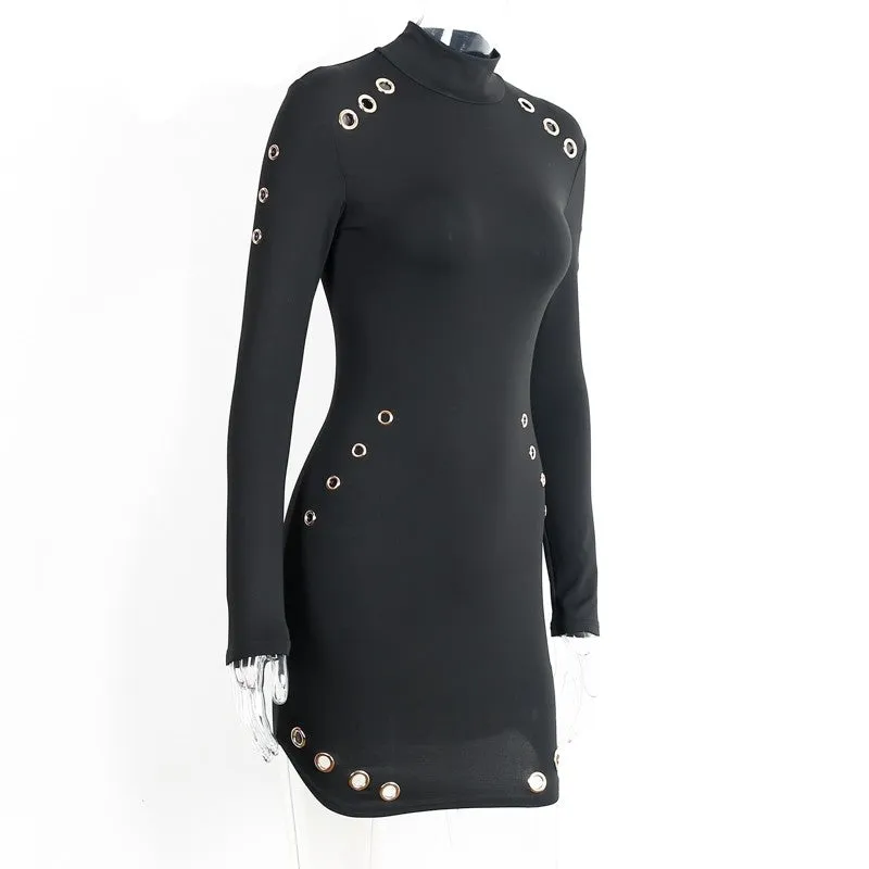 Elegant Sexy Hollow Out Slim Long Sleeve Dress