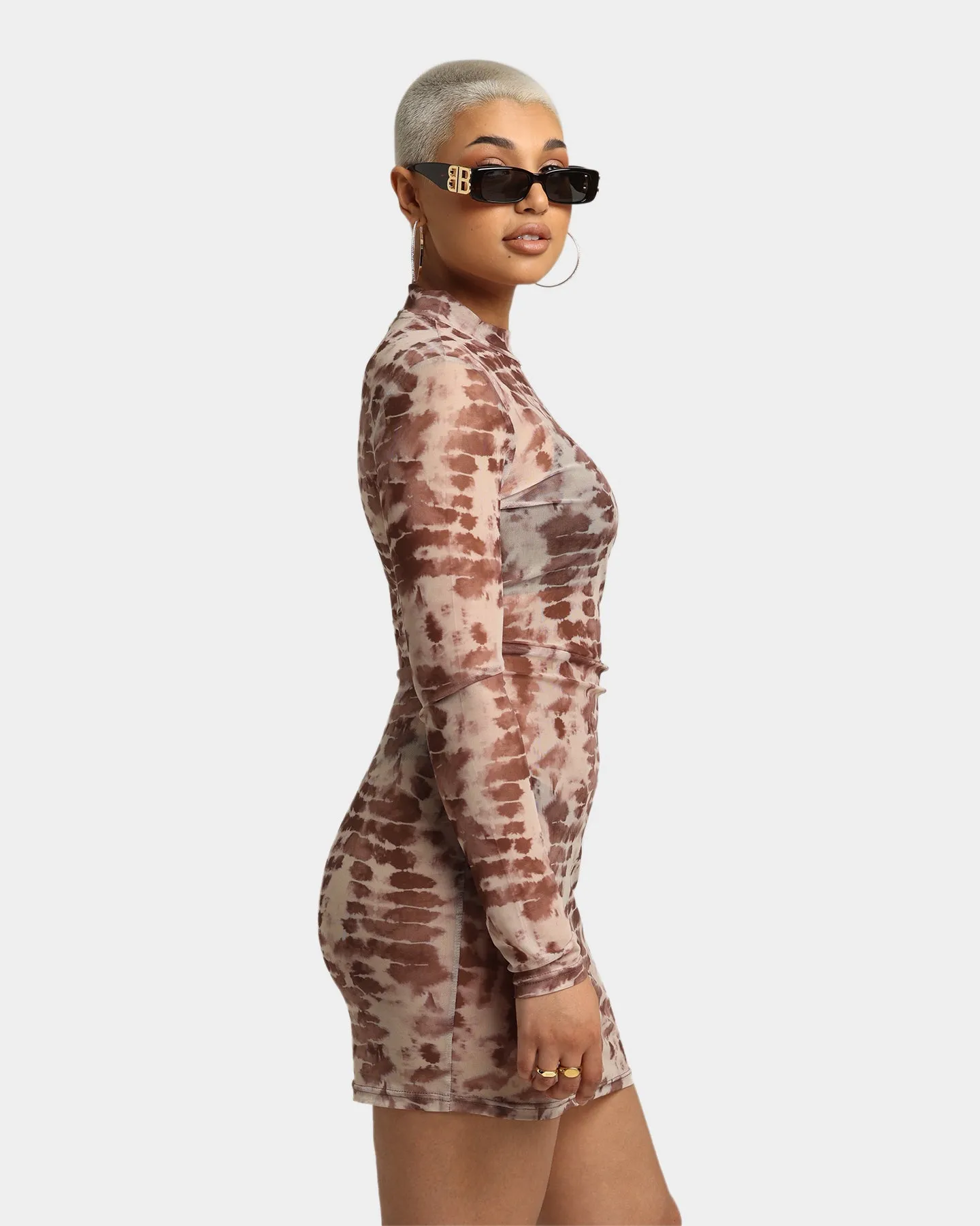 EN ES Women's Destiny Long Sleeve Dress Brown Tie Dye