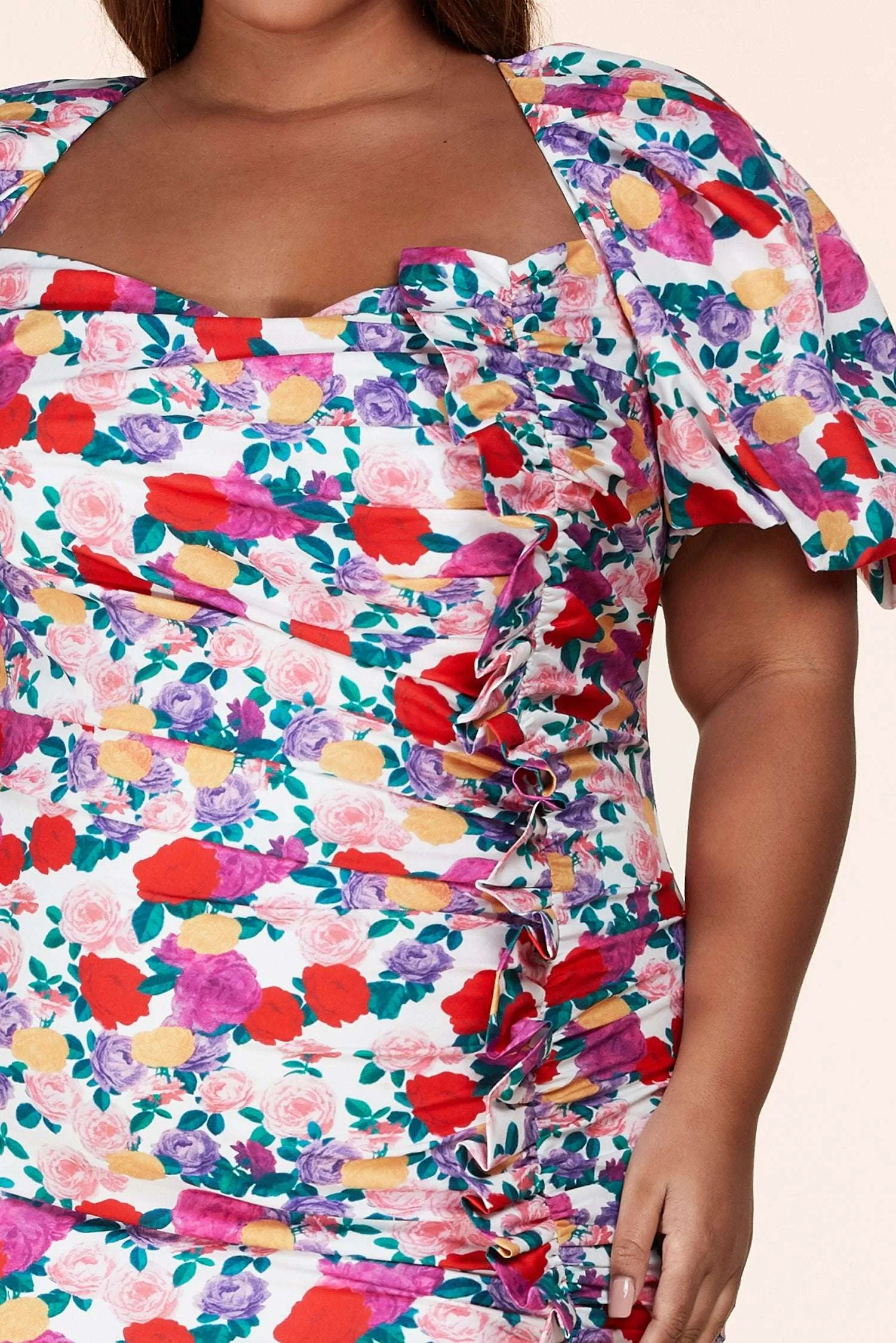 Fasheabe Rose Floral Print Plus Mini Dress