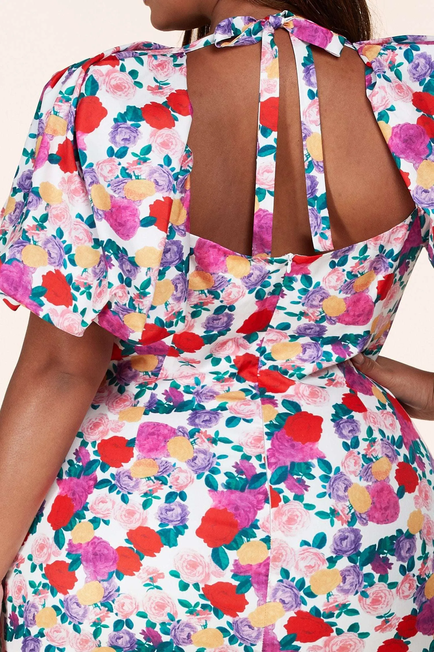 Fasheabe Rose Floral Print Plus Mini Dress