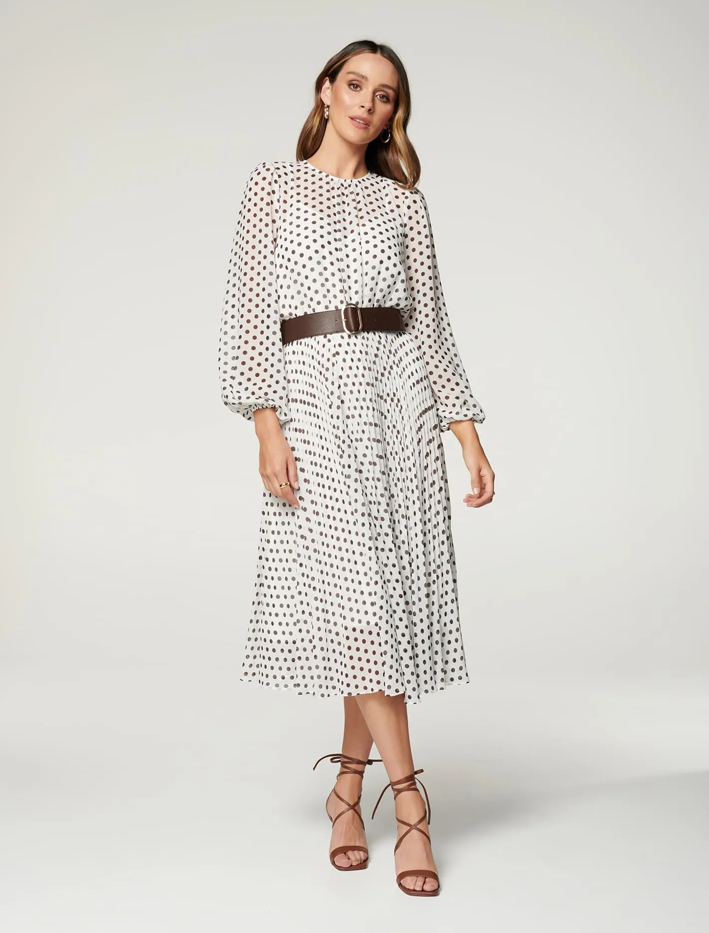 Fiona Pleat Belted Midi Dress