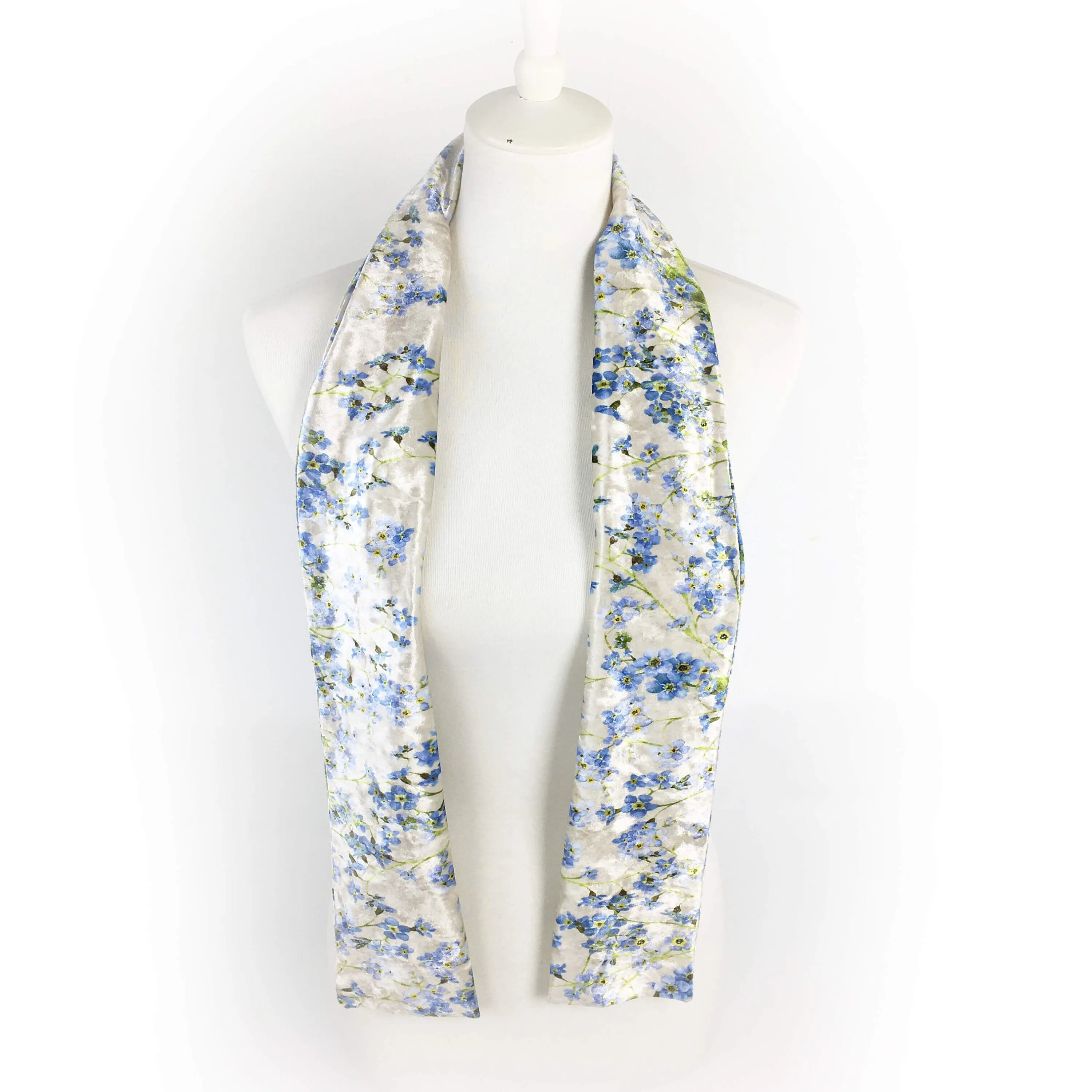 Forget-Me-Nots Velour Scarf, Womans Scarf, All season, Luminous Scarf, hand painted scarf, artist scarf, Wear all day or evening