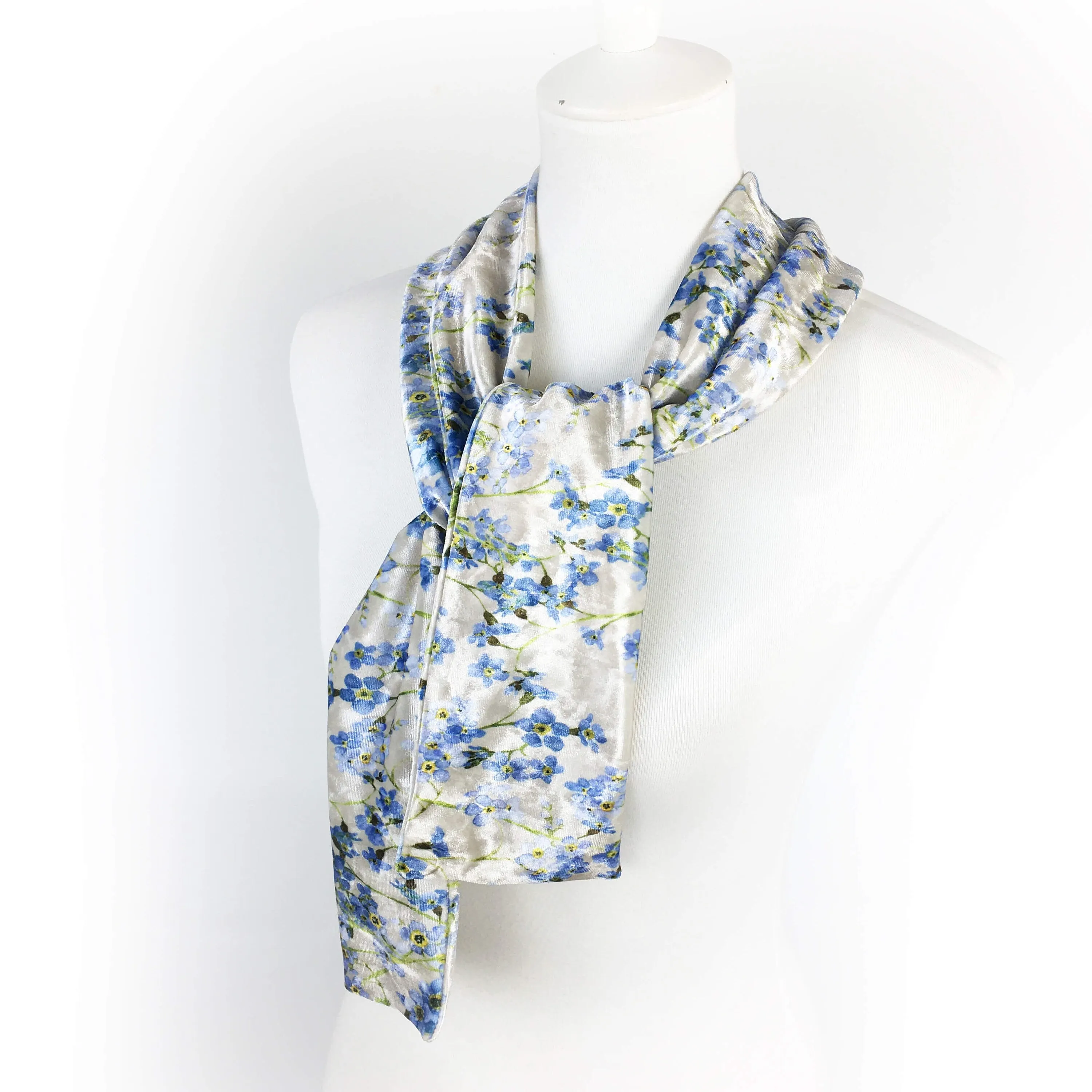 Forget-Me-Nots Velour Scarf, Womans Scarf, All season, Luminous Scarf, hand painted scarf, artist scarf, Wear all day or evening