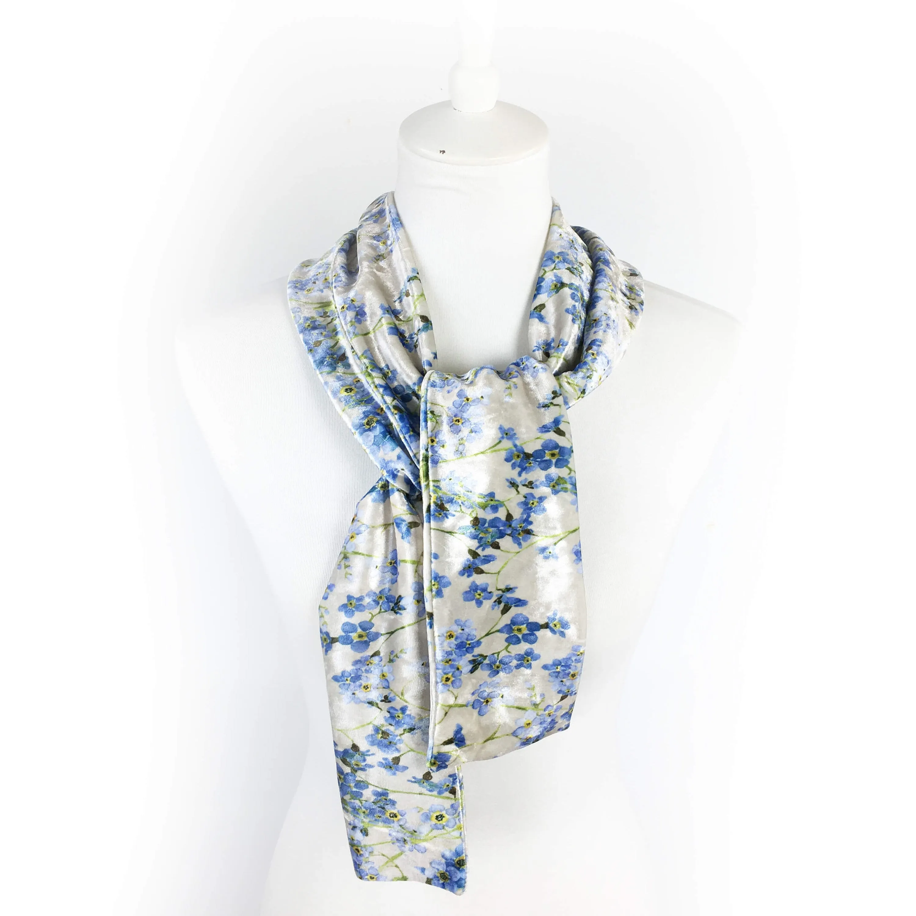 Forget-Me-Nots Velour Scarf, Womans Scarf, All season, Luminous Scarf, hand painted scarf, artist scarf, Wear all day or evening