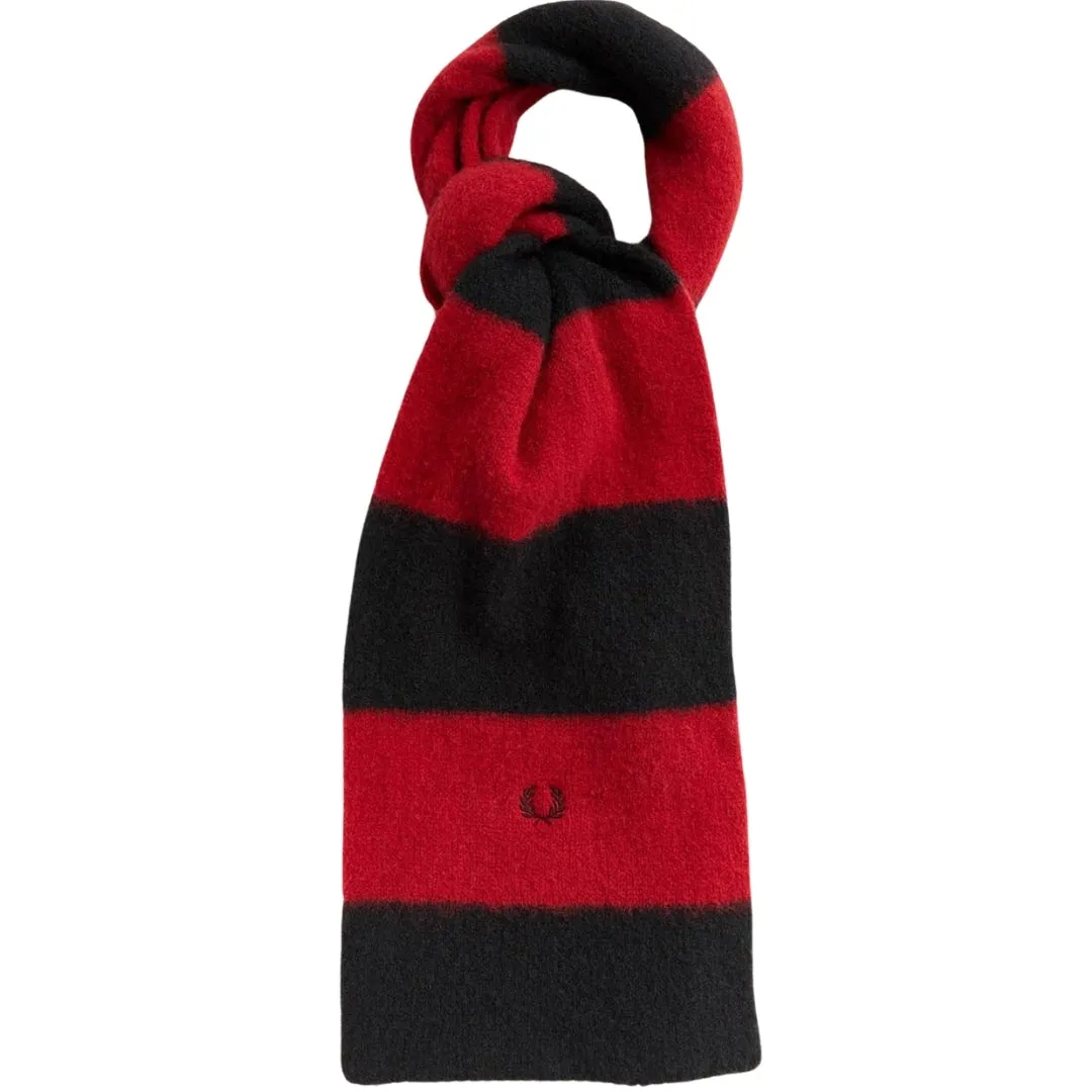 Fred Perry Merino Racing Red And Black Stripped Wool Scarf