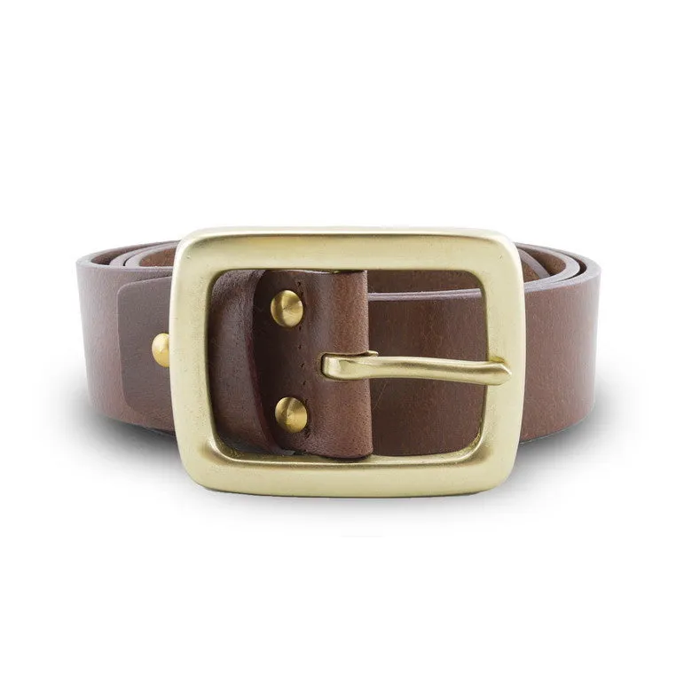 Full Grain Genuine Leather Belt - Milano Tan Belt Solid Brass Rectangle Buckle