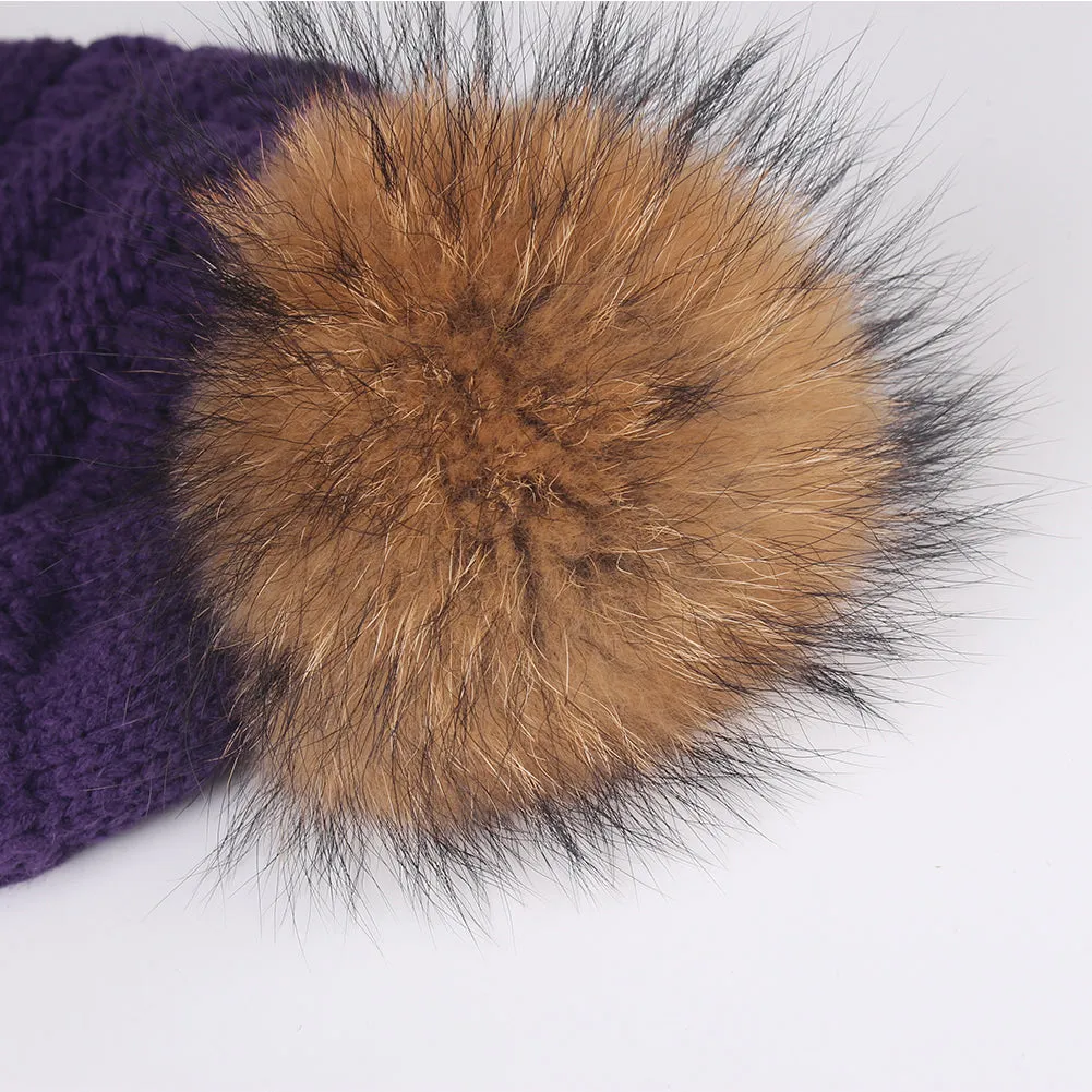 FURTALK Women Winter Slouchy Real Fur Pompom Hats Drop Shipping A003