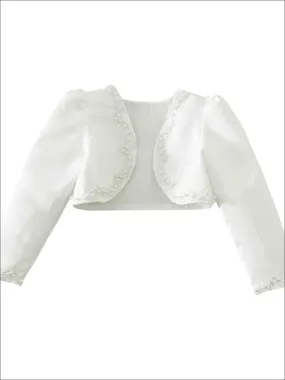 Girls Ivory Pearl Embellished Long Sleeve Bolero