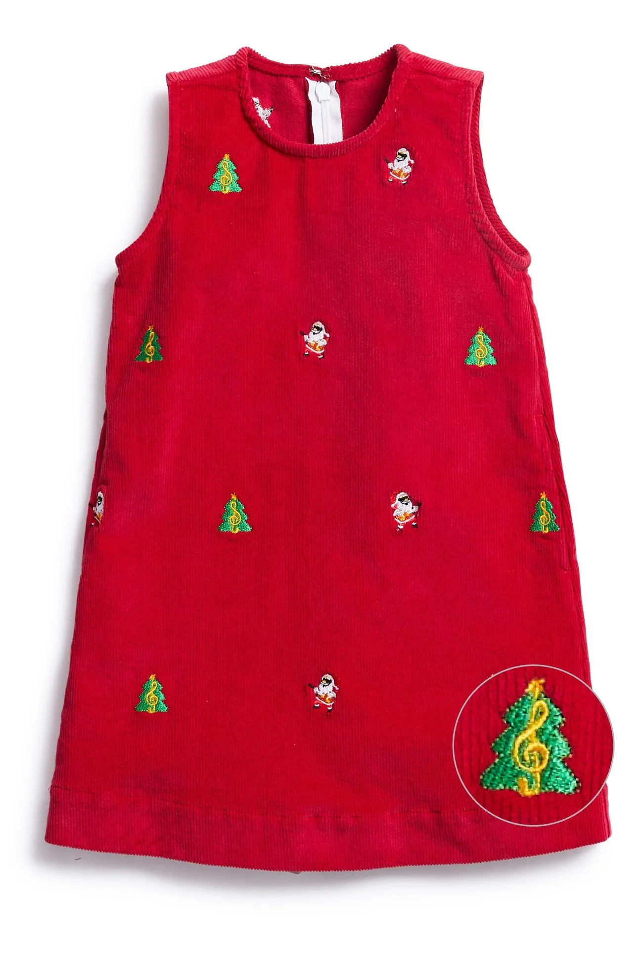 Girls Shift Dress Corduroy Crimson with Rockin Around the Christmas Tree