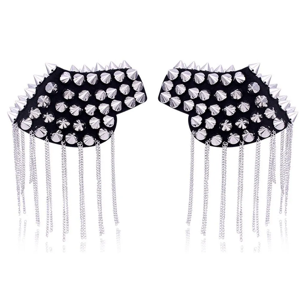 Gothic Punk Festival Cosplay Metal Shoulder Pad Epaulettes - Style 2 Silver