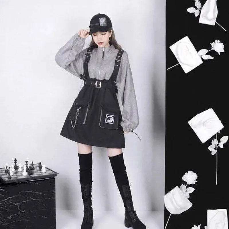 Gothic Punk Mini Dress Women Streetwear Spring Fashion Goth Harajuku Dress 2021 Egirl Long Sleeve Korean Style Kpop