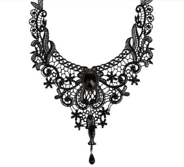 Gothic Victorian Cosplay Punk Fabric Choker - Black (Style 6)