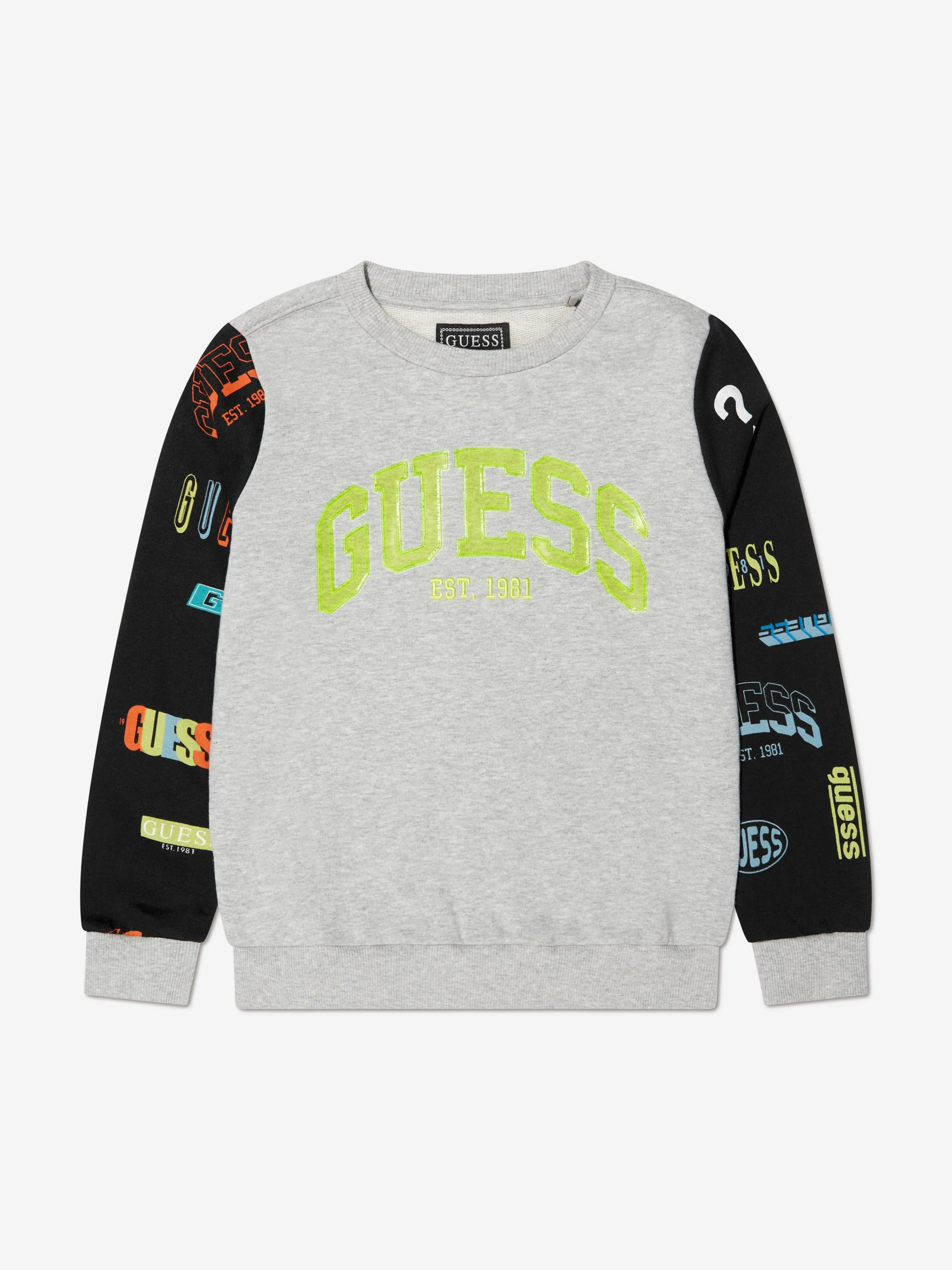 Guess Boys Flag Sleeve Logo Sweatshirt in Navy