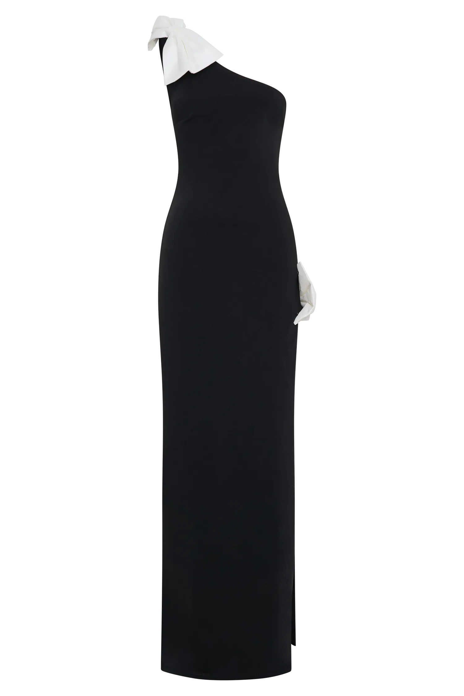 Hallie One Shoulder Bow Maxi Dress - Black/White