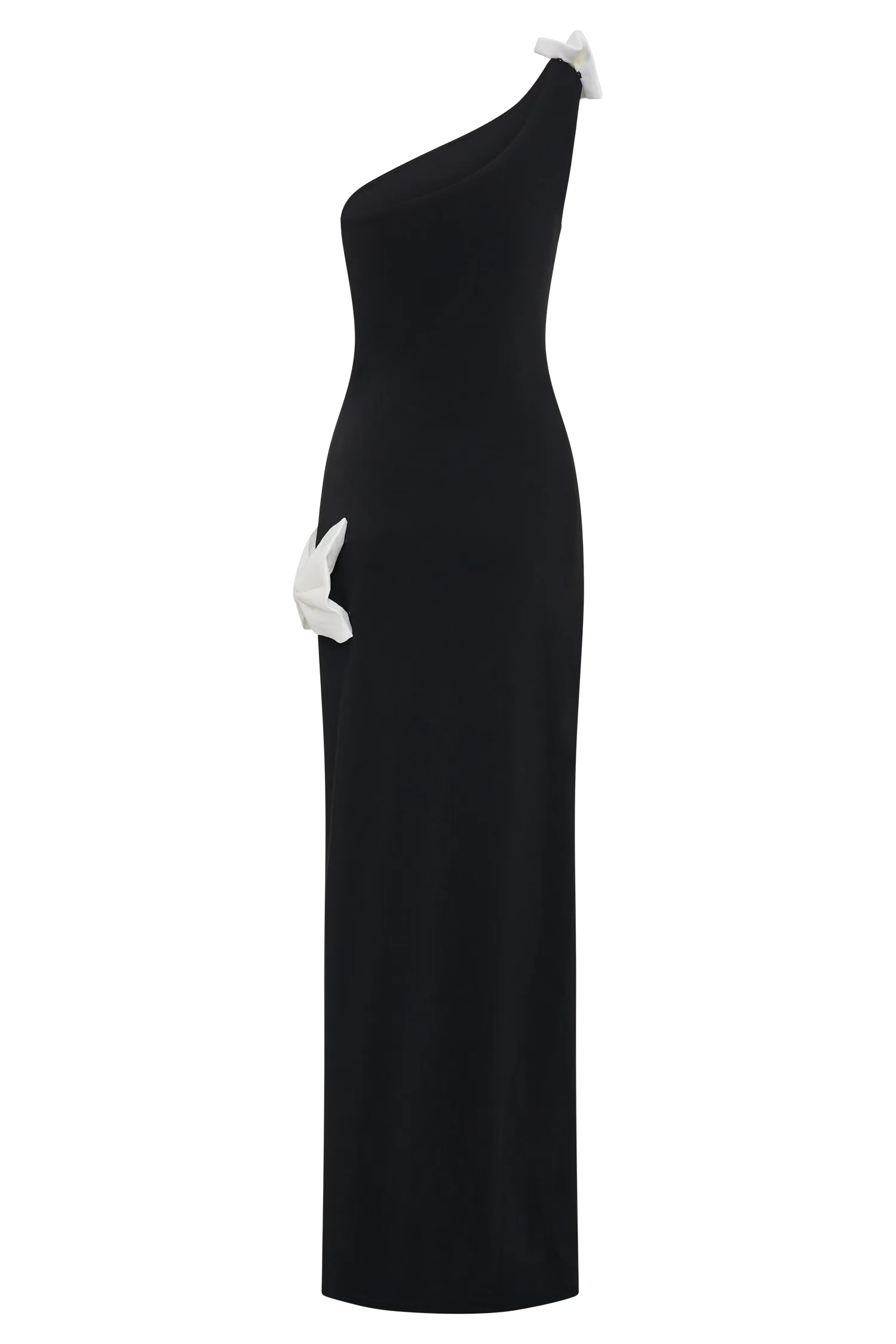 Hallie One Shoulder Bow Maxi Dress - Black/White