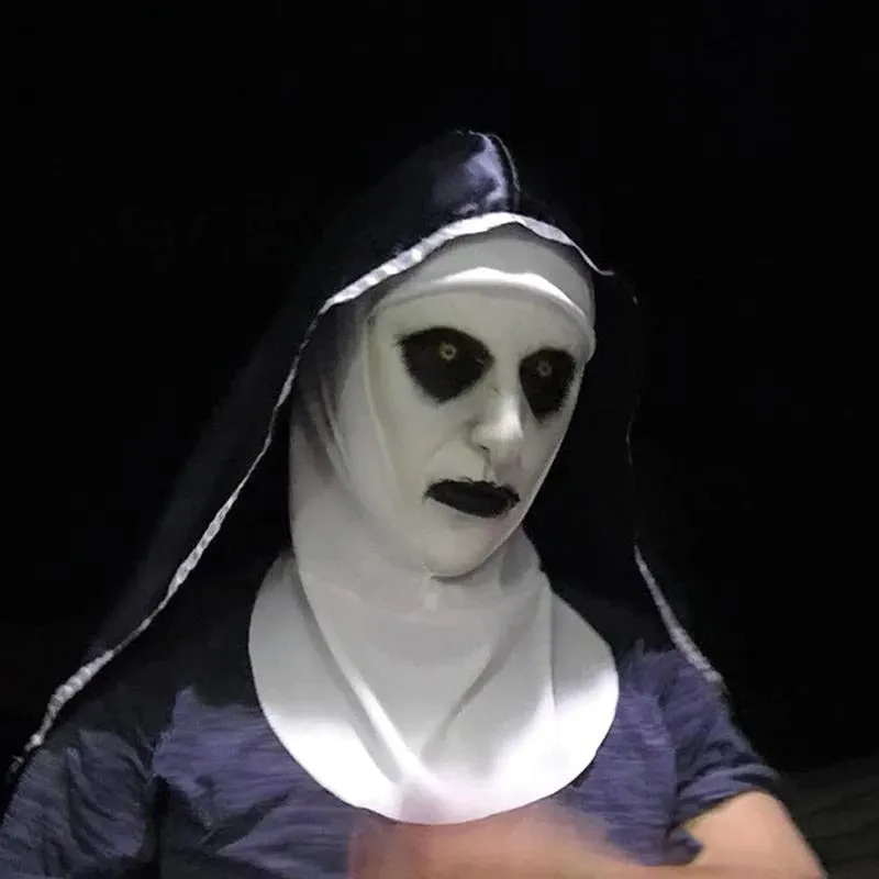 Halloween Nun Mask Horror Latex Masks Cosplay Mascarillas Valak Face Masques With Headpiece