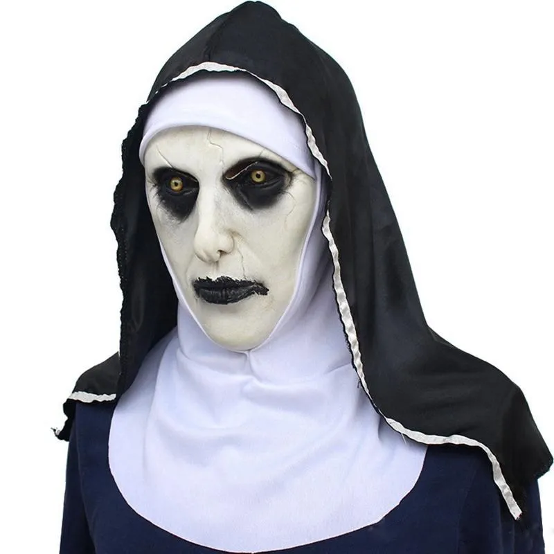 Halloween Nun Mask Horror Latex Masks Cosplay Mascarillas Valak Face Masques With Headpiece