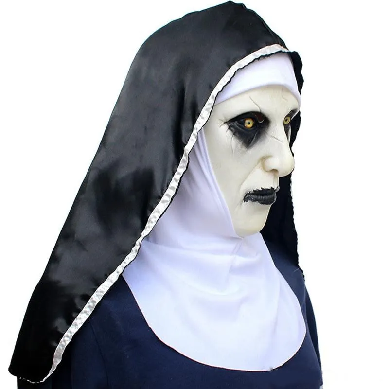 Halloween Nun Mask Horror Latex Masks Cosplay Mascarillas Valak Face Masques With Headpiece