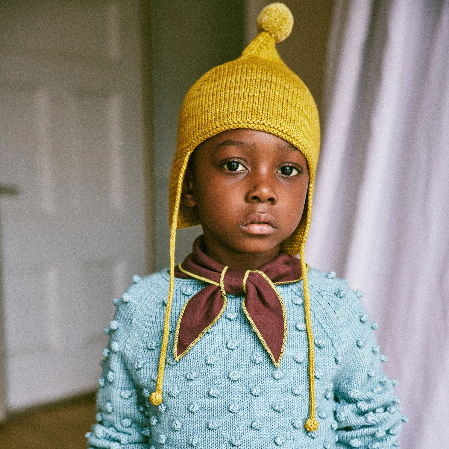 Hand Knit Merino Wool Pointy Peak Hat  - Citron