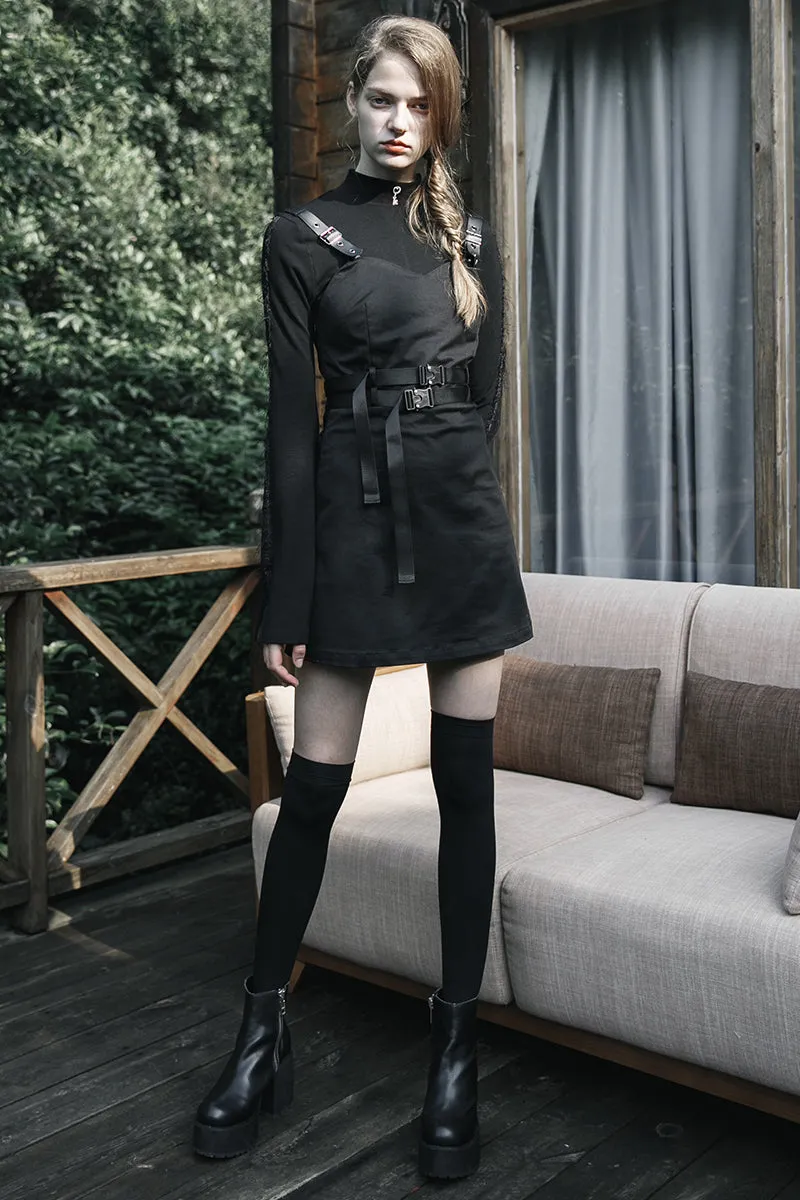 Handsome Punk Military Uniform Double Belt Dress