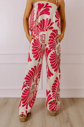 Hawaiian Paradise Satin High Waist Pants In Fuchsia