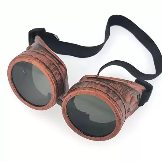 Heavy Metal Gothic Victorian Steampunk Motorcycle Goggle Glasses - Antique Red Cooper