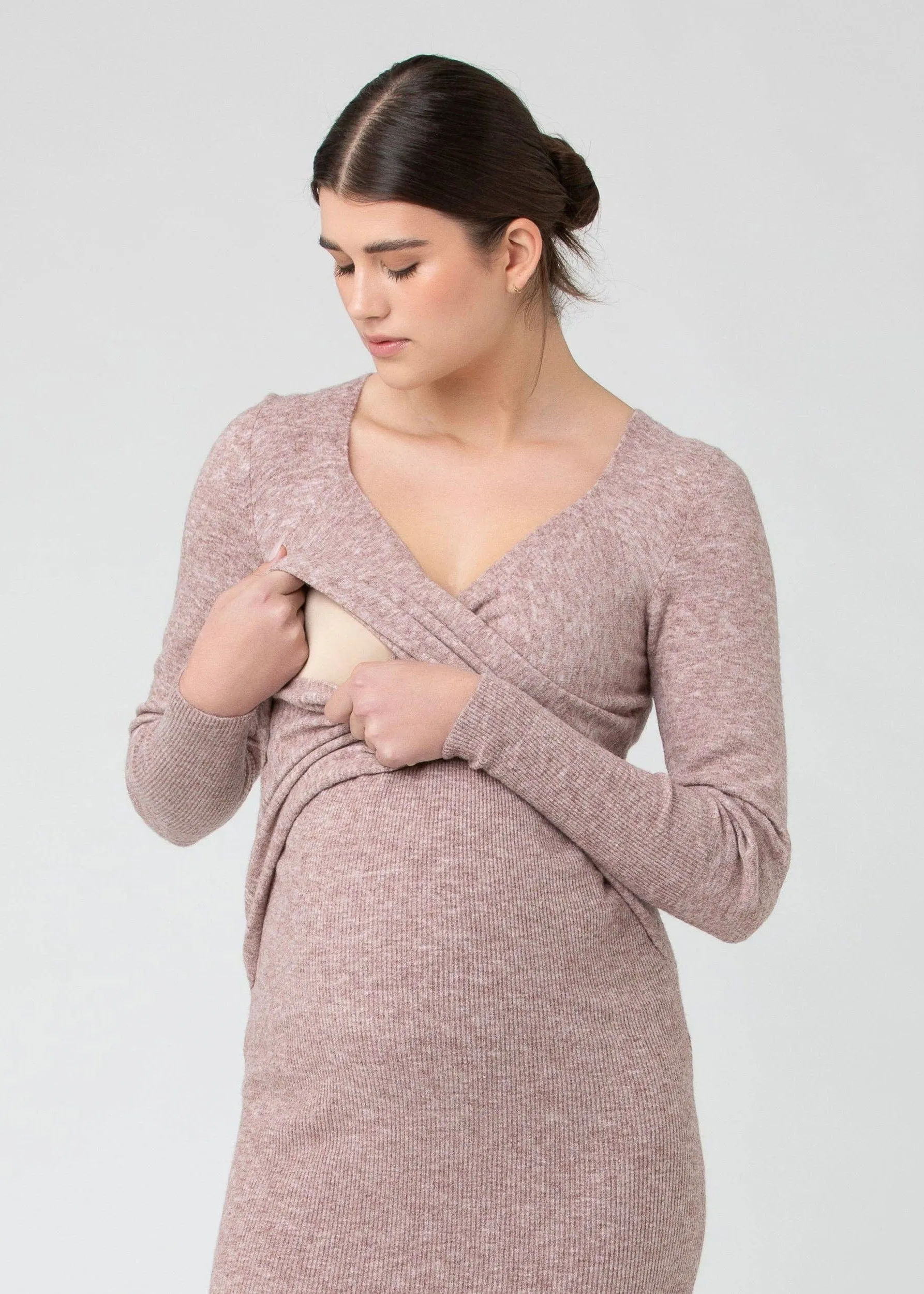 Heidi Nursing Knit Dress: Pink Marle