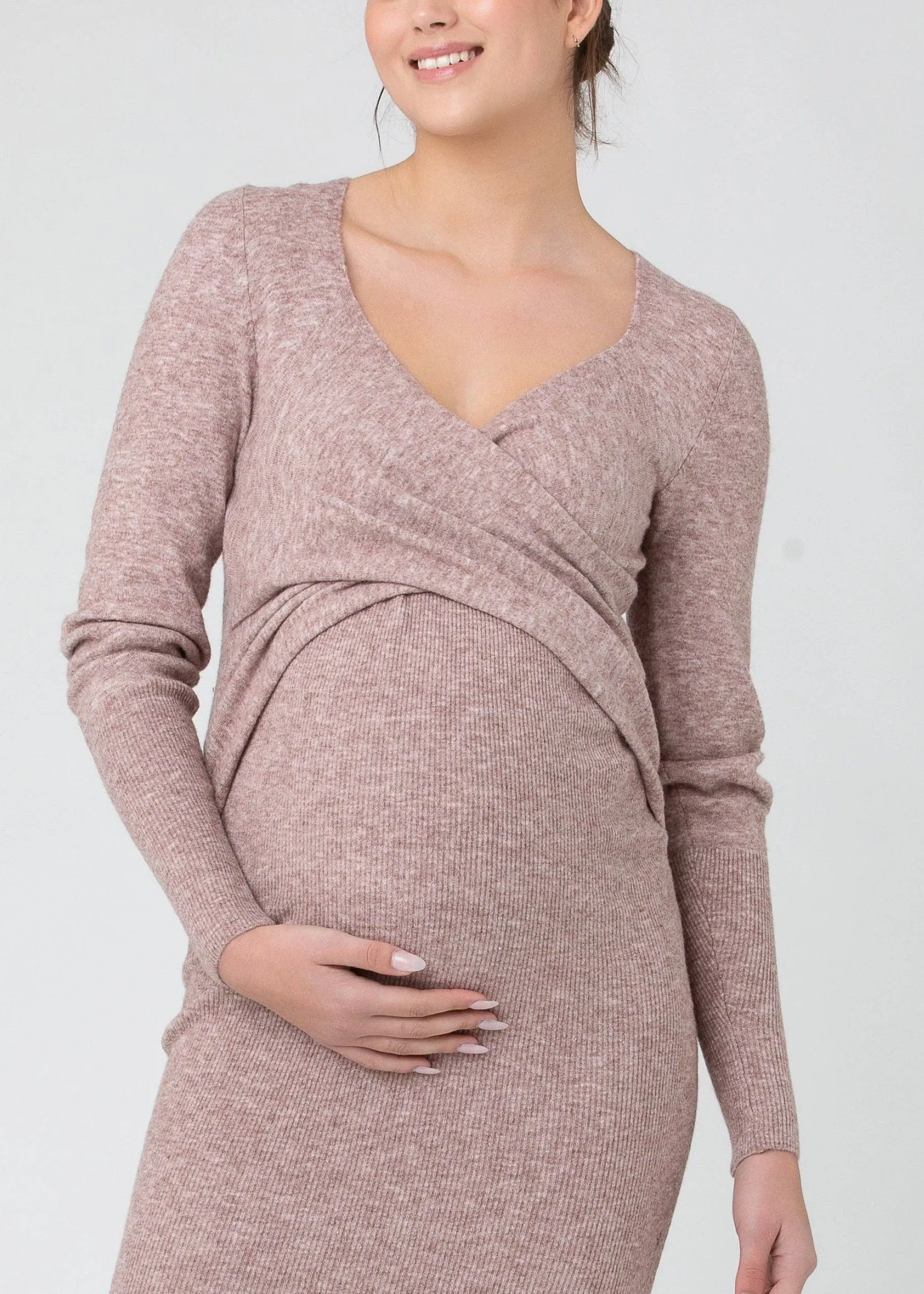 Heidi Nursing Knit Dress: Pink Marle