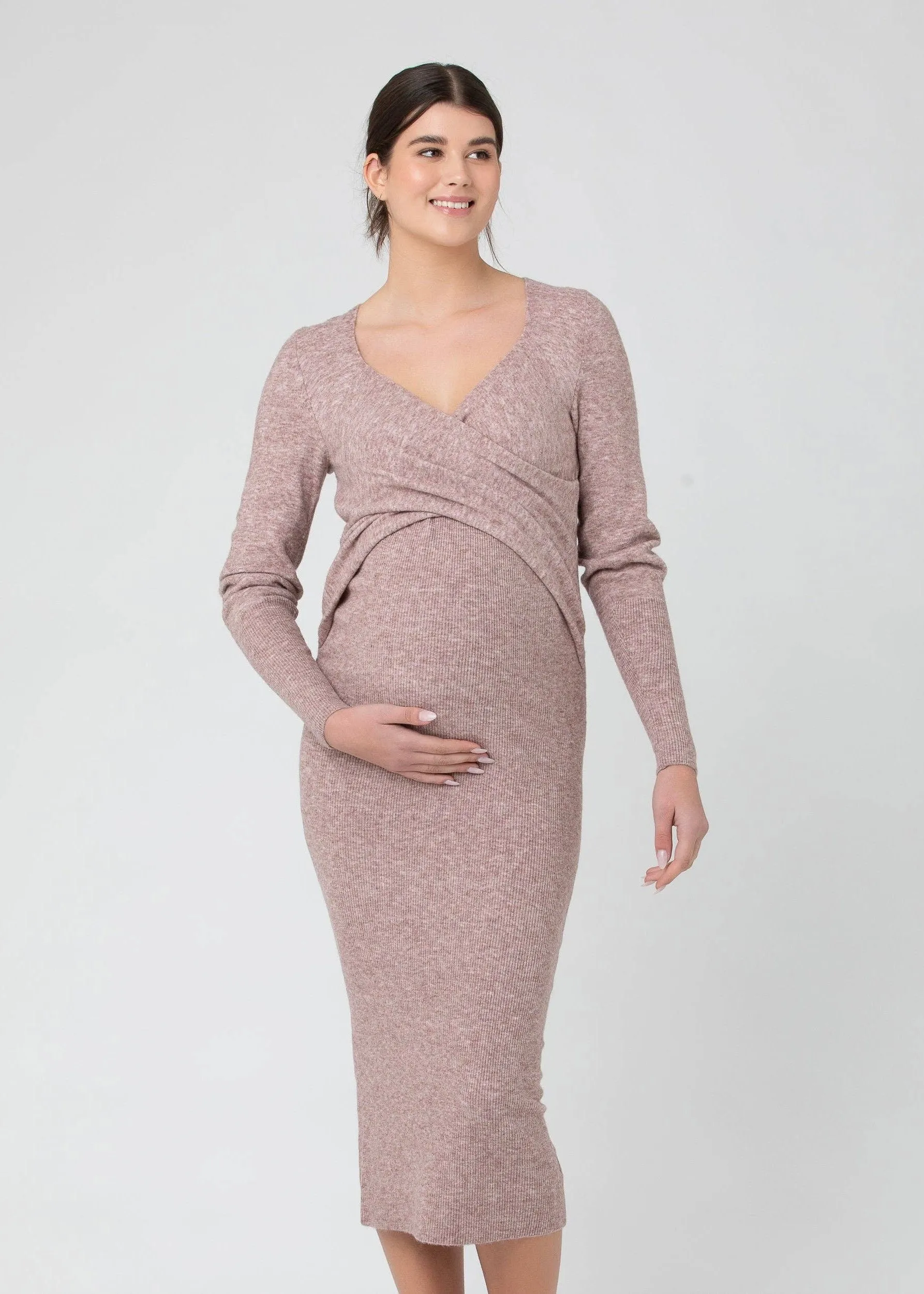 Heidi Nursing Knit Dress: Pink Marle