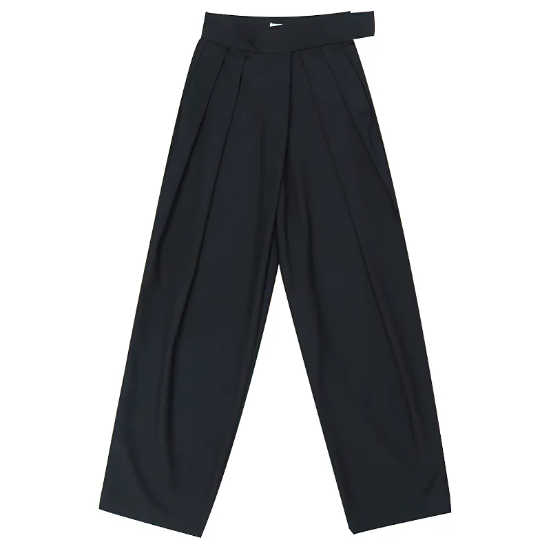 High Waist Black Pleated Women's Pants / Female Loose Fashion Trousers