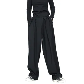 High Waist Black Pleated Women's Pants / Female Loose Fashion Trousers