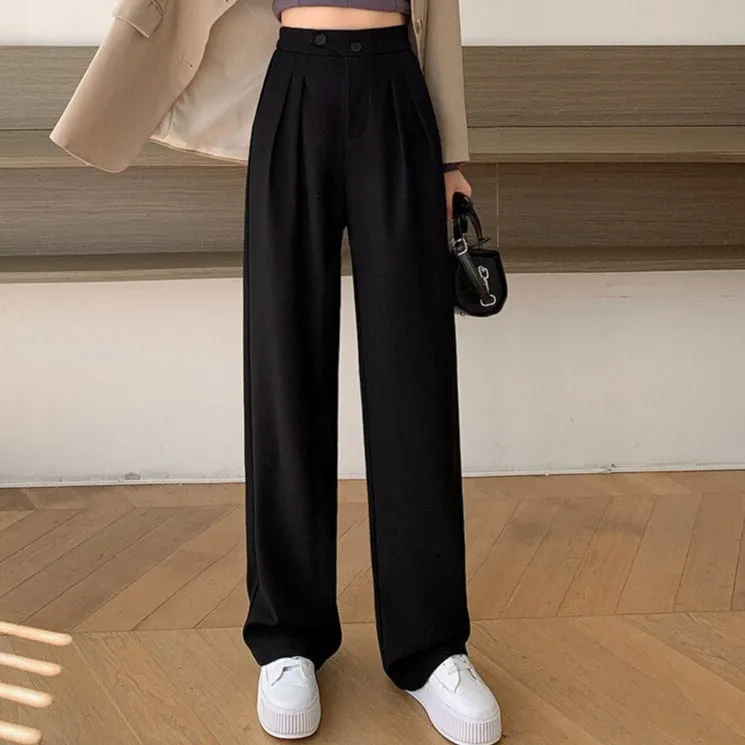 High Waist Loose Female Wide Leg Pants Spring Summer Solid Straight Trousers