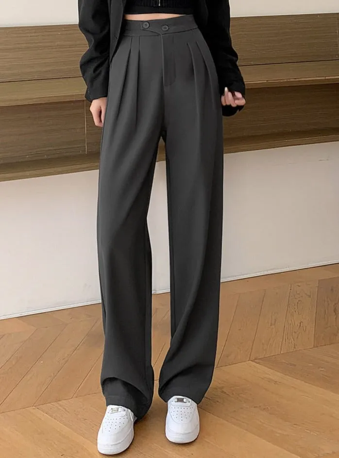 High Waist Loose Female Wide Leg Pants Spring Summer Solid Straight Trousers