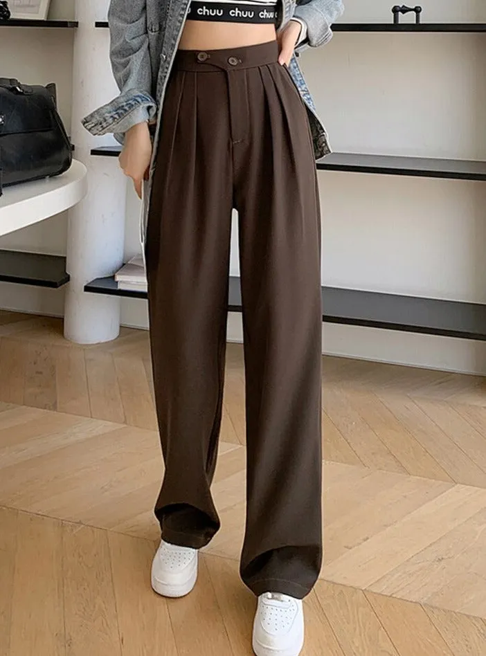 High Waist Loose Female Wide Leg Pants Spring Summer Solid Straight Trousers