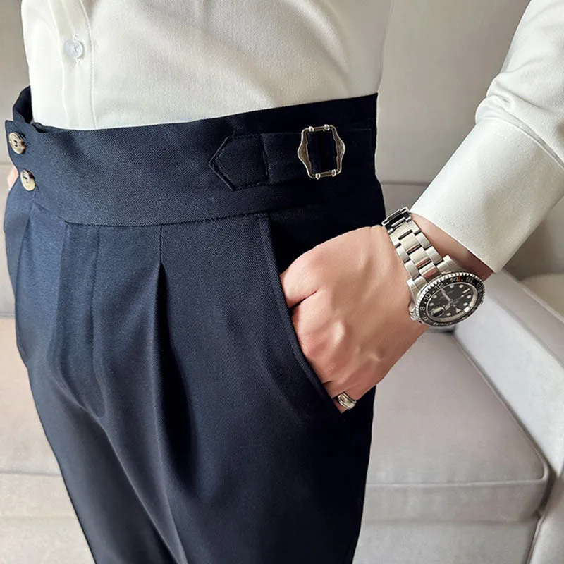 High-waist Side Button Straight Suit Trousers