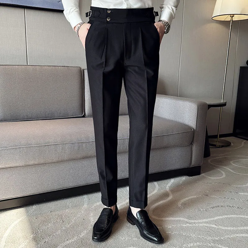 High-waist Side Button Straight Suit Trousers