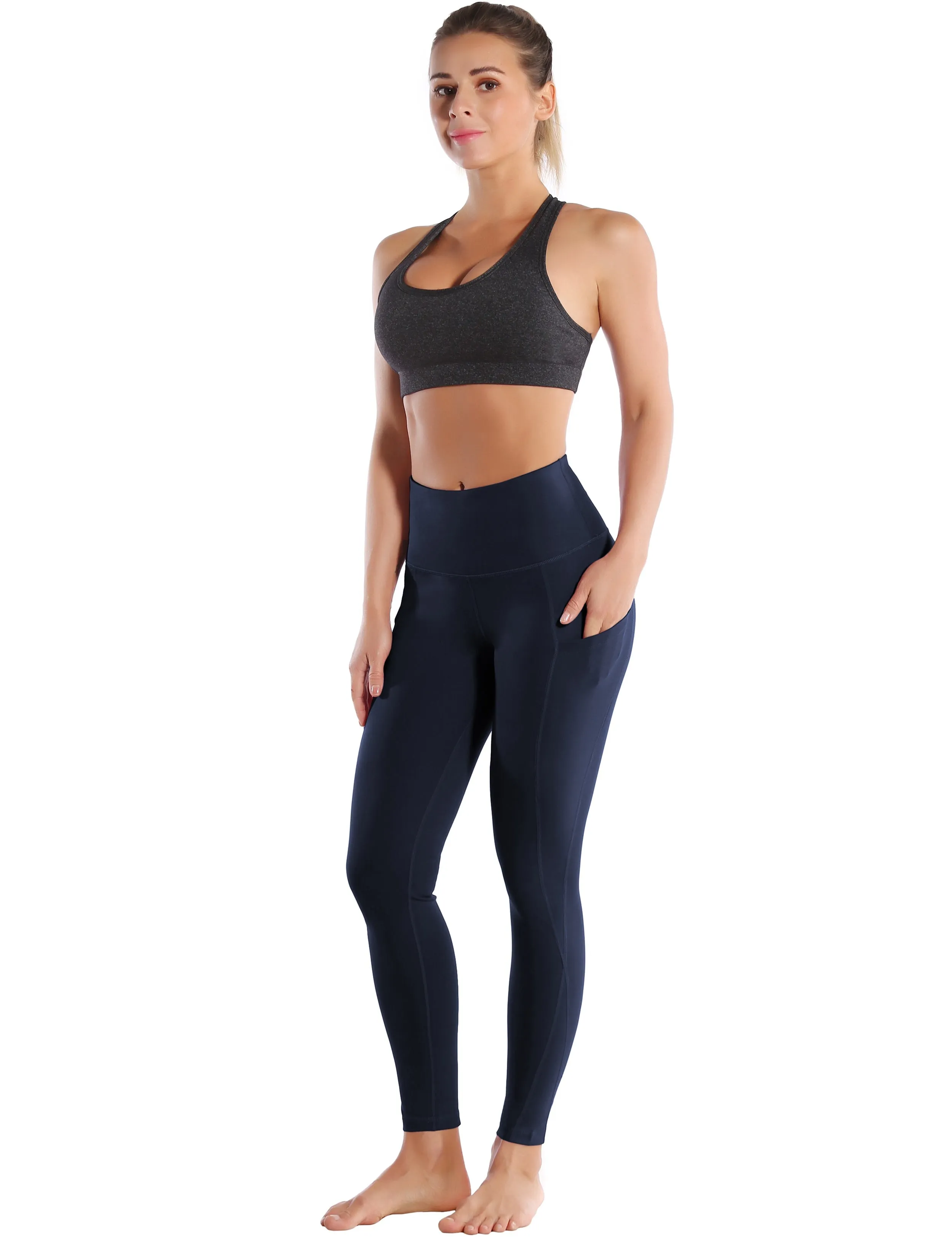 High Waist Side Pockets Yoga Pants navyblue_yoga