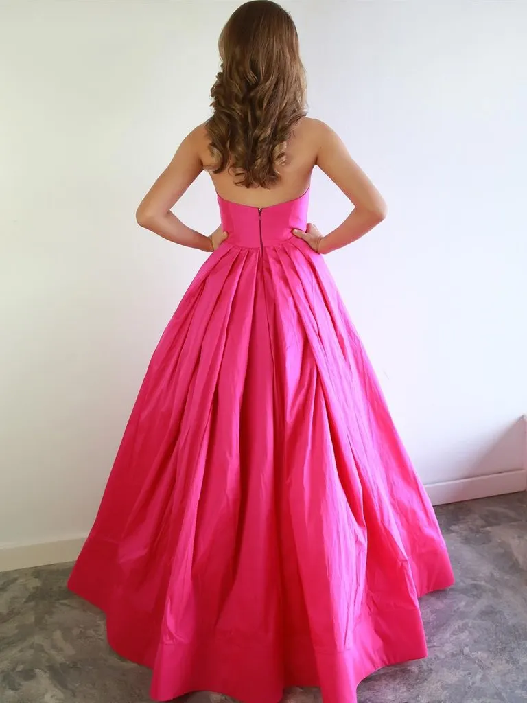 Hot Pink Strapless Sweetheart With Cute Bow Ties A-line Long Prom Dress