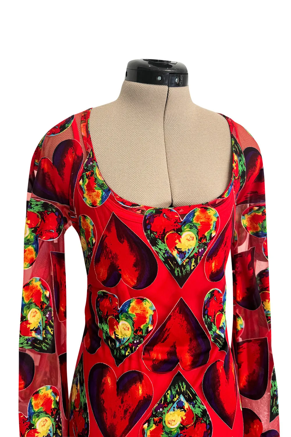 Important Spring 1997 Gianni Versace Well Documented Runway Dress w Heart Print by Jim Dine