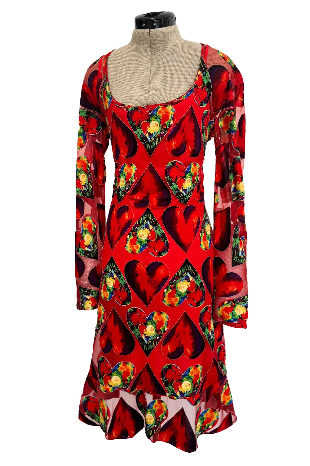 Important Spring 1997 Gianni Versace Well Documented Runway Dress w Heart Print by Jim Dine