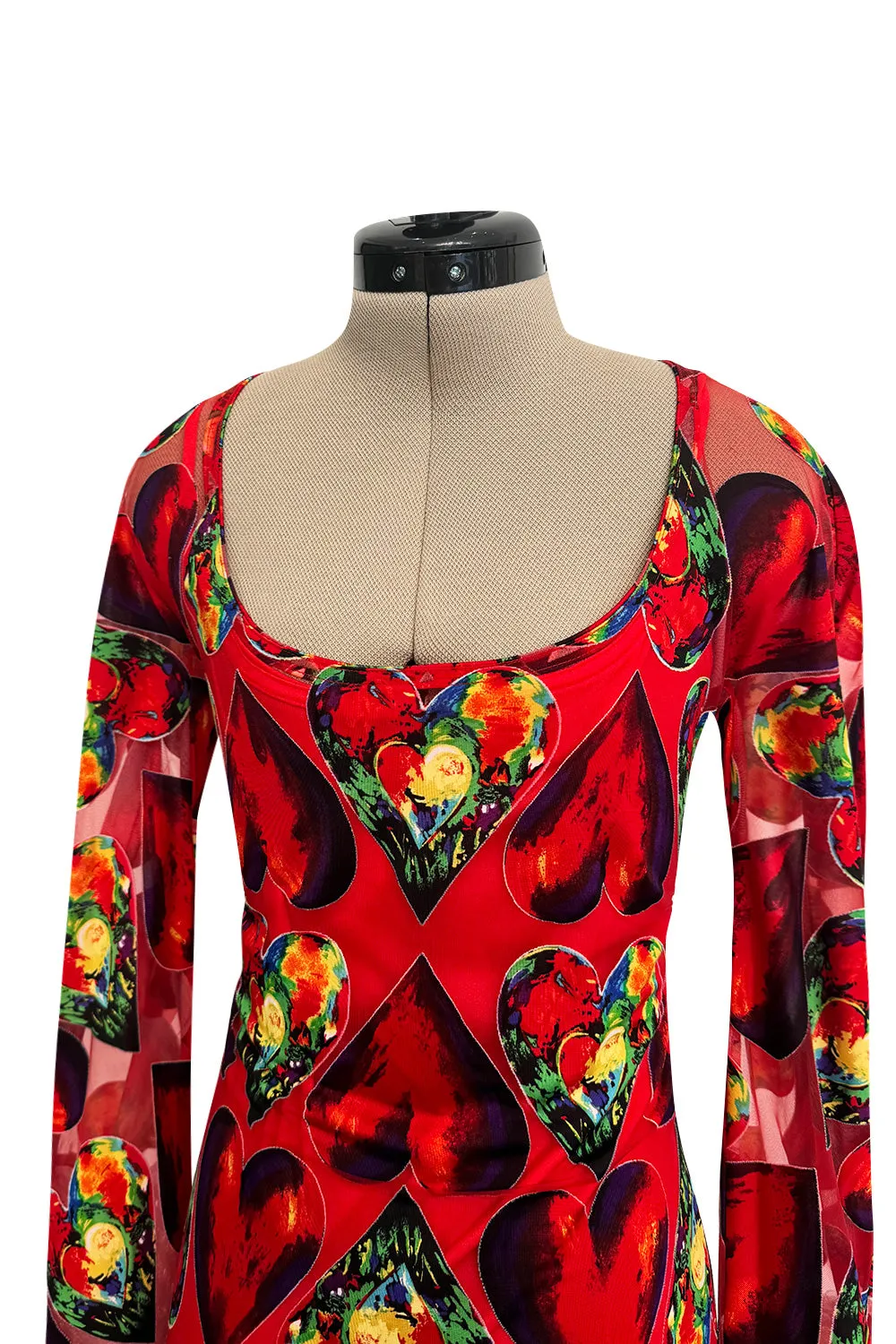 Important Spring 1997 Gianni Versace Well Documented Runway Dress w Heart Print by Jim Dine