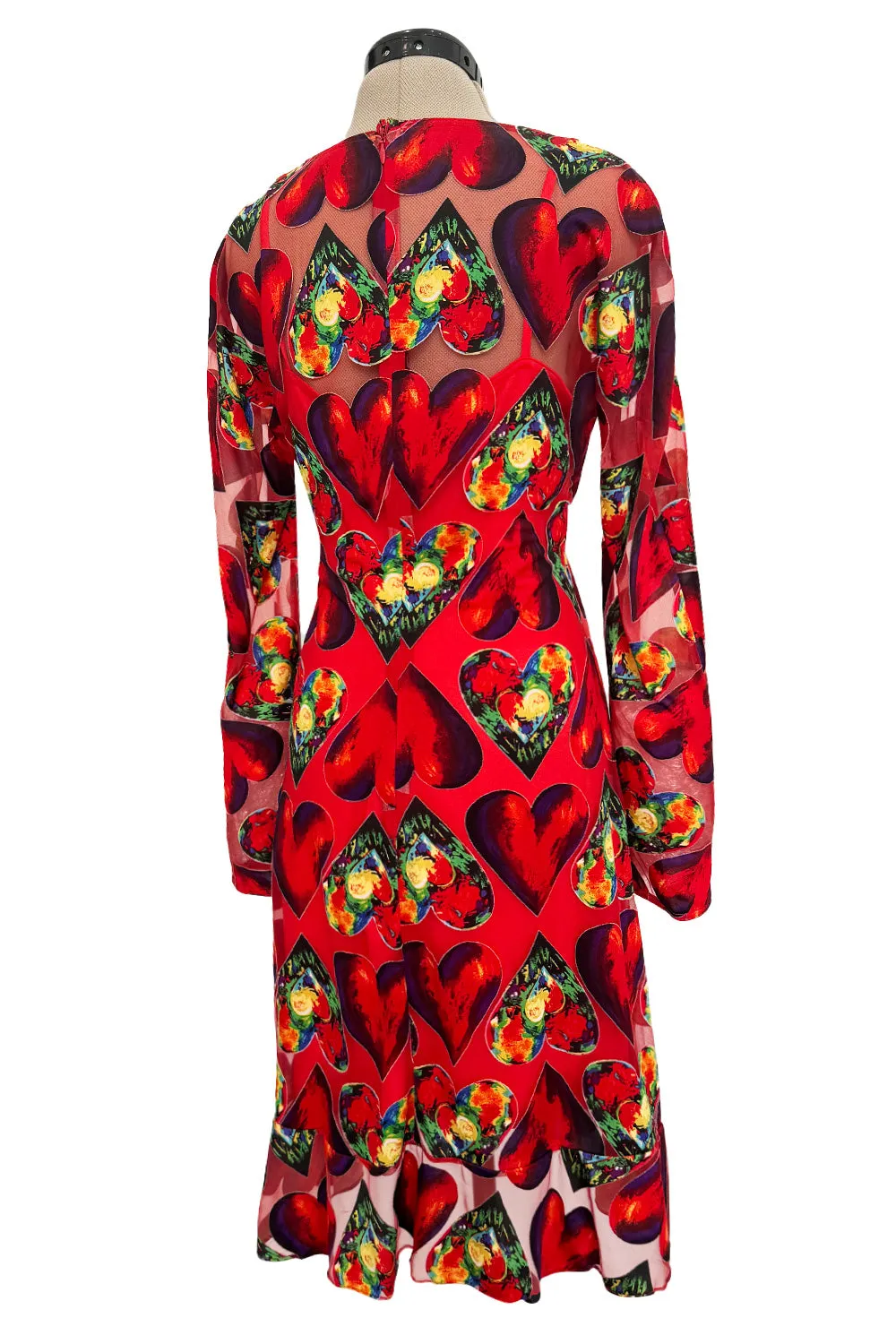 Important Spring 1997 Gianni Versace Well Documented Runway Dress w Heart Print by Jim Dine