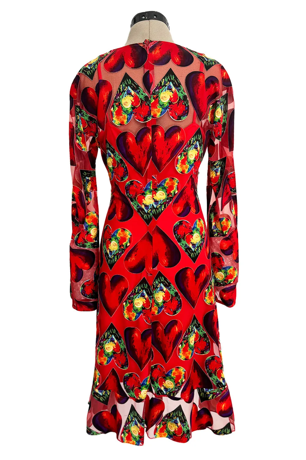 Important Spring 1997 Gianni Versace Well Documented Runway Dress w Heart Print by Jim Dine