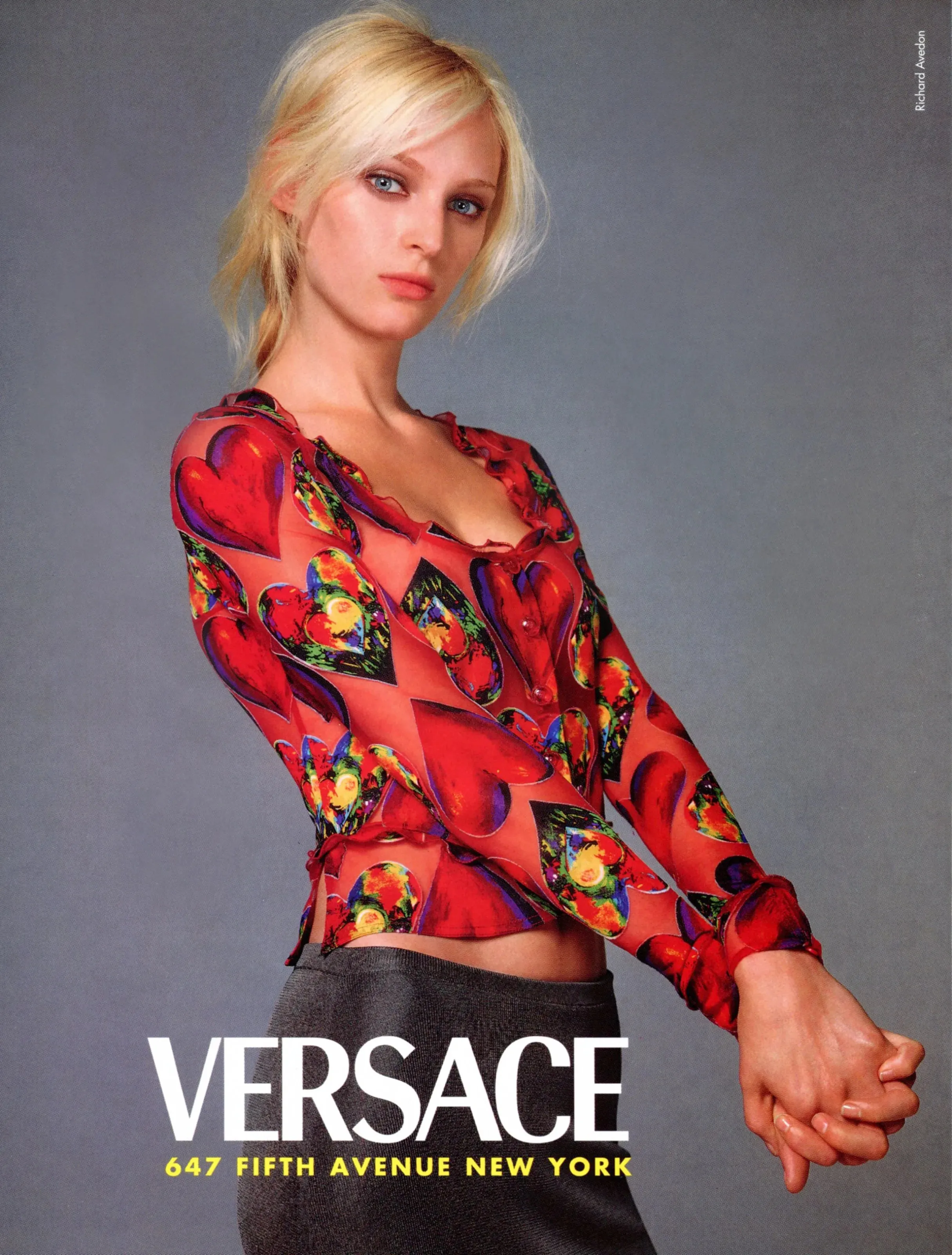 Important Spring 1997 Gianni Versace Well Documented Runway Dress w Heart Print by Jim Dine