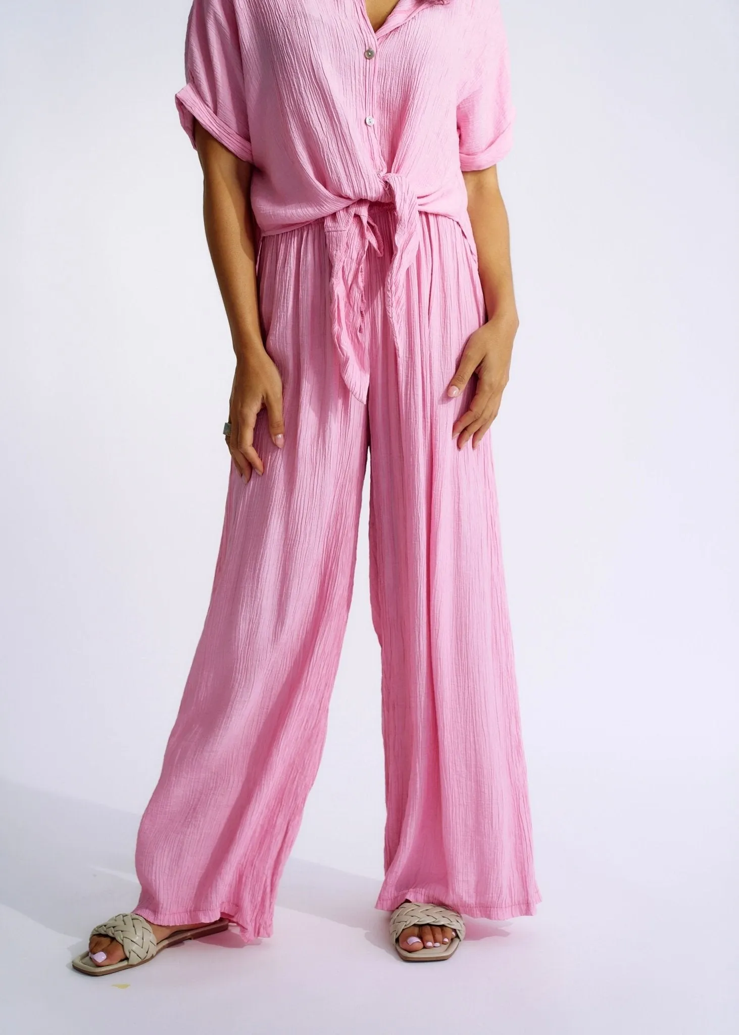 Italian Pleated loungewear Set In Soft Pink