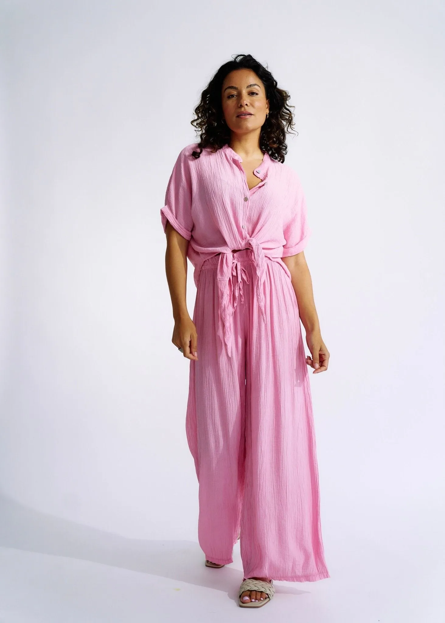 Italian Pleated loungewear Set In Soft Pink