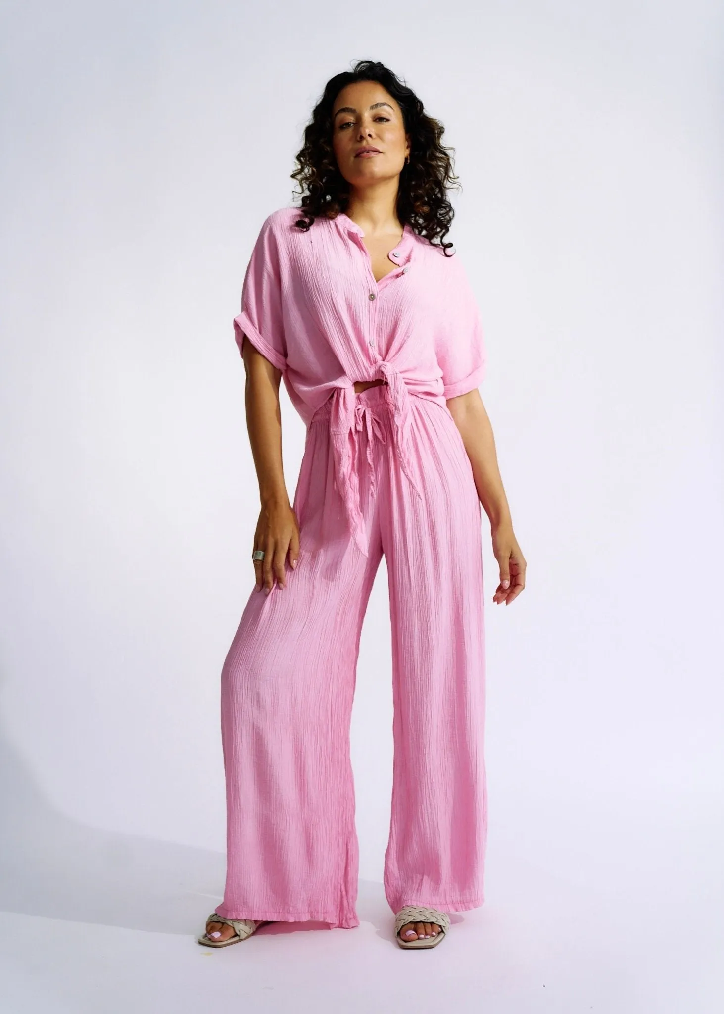 Italian Pleated loungewear Set In Soft Pink