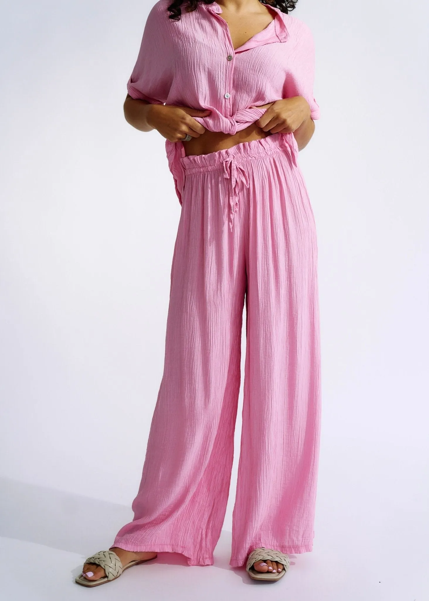 Italian Pleated loungewear Set In Soft Pink